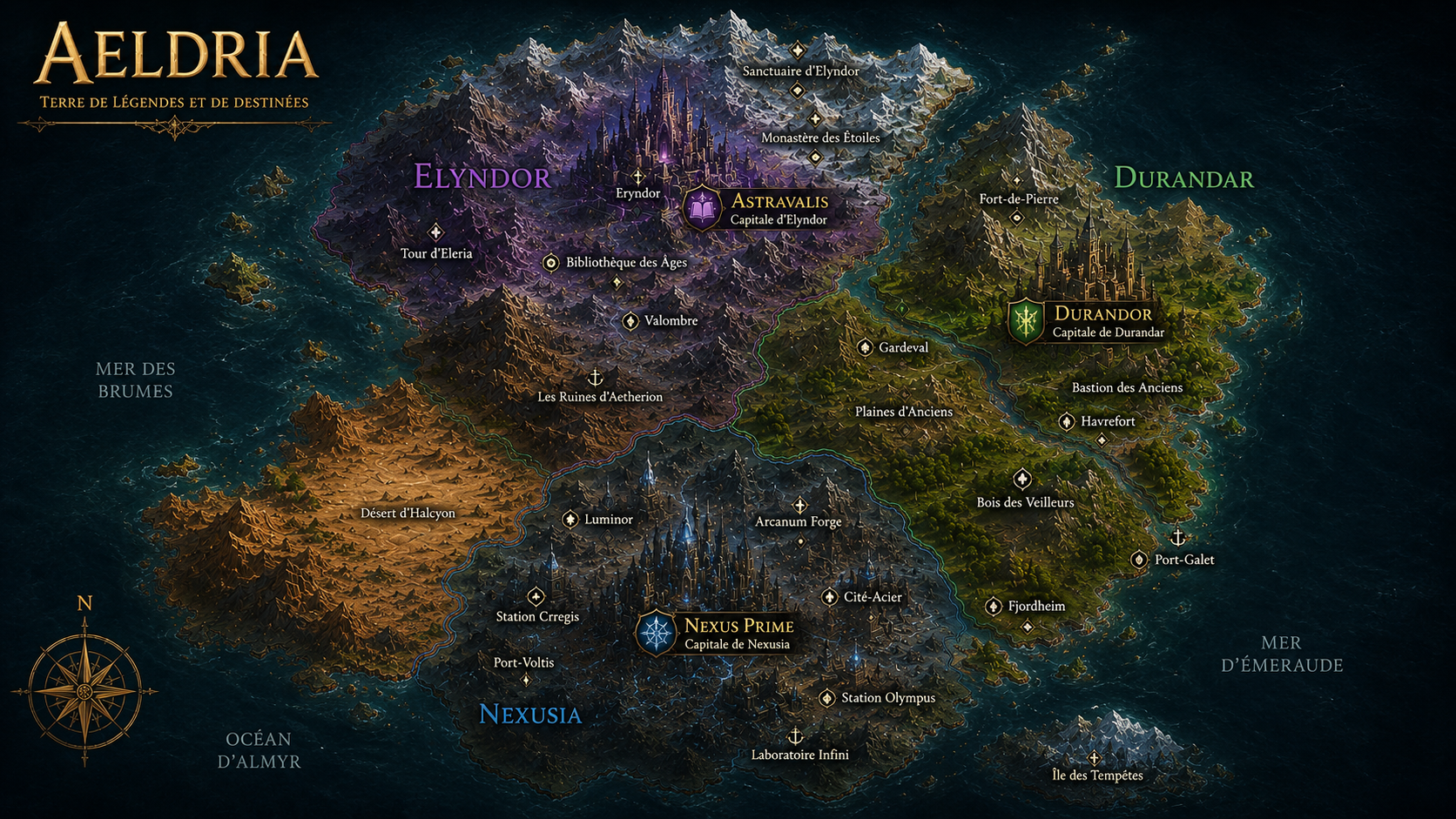 Carte d'Aeldria — Terre de Légendes et de Destinées